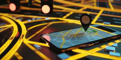 Modern Smartphone Navigation Concept on Digital Map with Real-Time GPS Tracking photo