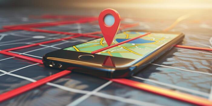 Modern Smartphone Navigation Concept on Digital Map with Real-Time GPS Tracking photo