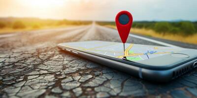 Modern Smartphone Navigation Concept on Digital Map with Real-Time GPS Tracking photo