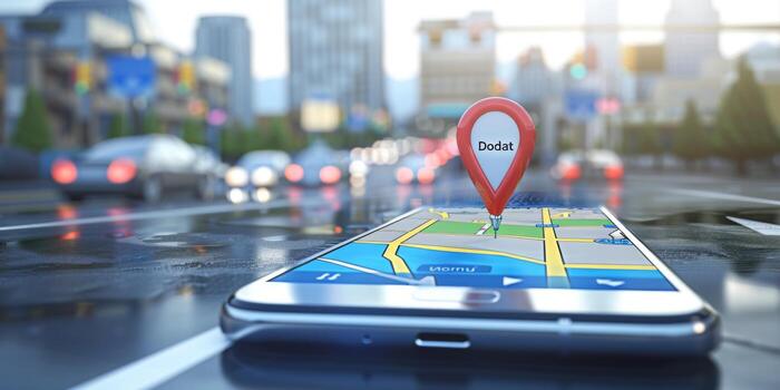 Modern Smartphone Navigation Concept on Digital Map with Real-Time GPS Tracking photo