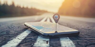 Modern Smartphone Navigation Concept on Digital Map with Real-Time GPS Tracking photo