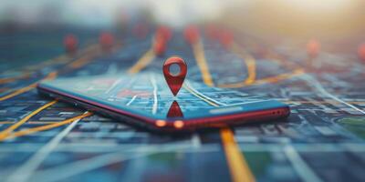 Modern Smartphone Navigation Concept on Digital Map with Real-Time GPS Tracking photo