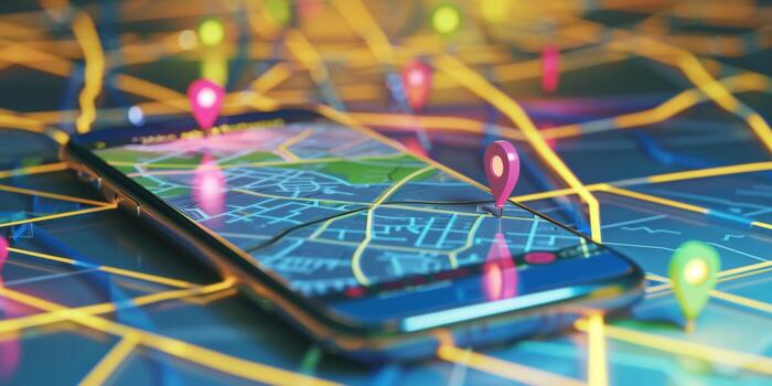 Modern Smartphone Navigation Concept on Digital Map with Real-Time GPS Tracking photo