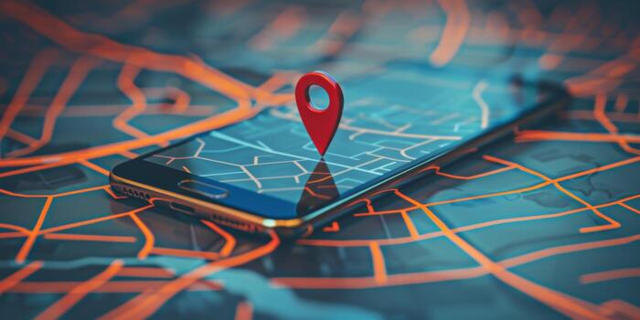 Modern Smartphone Navigation Concept on Digital Map with Real-Time GPS Tracking photo