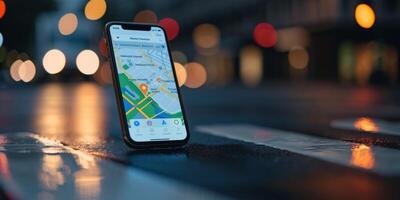 Modern Smartphone Navigation Concept on Digital Map with Real-Time GPS Tracking photo