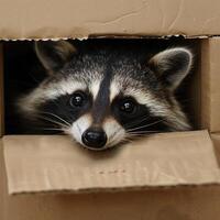 Adorable Animals Hiding and Peeking Out from Cardboard Boxes in Various Settings photo