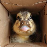 Adorable Animals Hiding and Peeking Out from Cardboard Boxes in Various Settings photo