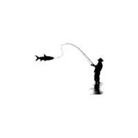 Silhouette of the Fisherman or Angler Catch Fish, can use for Art Illustration, Logo Gram, Sticker, or Graphic Design Element vector