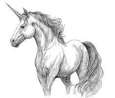 Magical unicorn hand drawn sketch in doodle style illustration Fairy tales vector