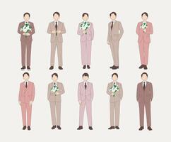 Illustration of Groomsmen in Stylish Suits with Bouquets vector