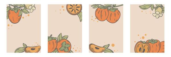 Persimmon branches with flowers and fruits on light background vector