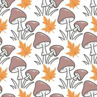 Mushrooms and yellow maple leaves seamless pattern vector