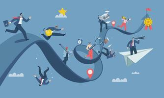 Business competition, Opportunities or pursuit of success , Competition of skills or abilities to be successful in career or work, Many business people run on the business paths going up and down. vector