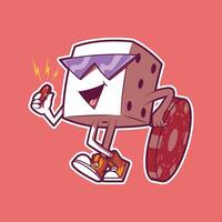 A Dice Character is leaning on a casino chip. vector