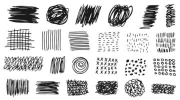 Set of different brush stroke texture. Marker drawing, grunge doodles, charcoal scribbles, brush strokes. Abstract shapes and curves set. Hand drawn pencil doodles. vector