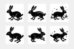Rabbit silhouette minimal set on white background for home art collection vector