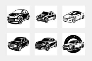 High-quality car silhouette white background artwork set vector