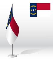 flag of american state of North Carolina on flagpole for registration of solemn event. Day of state of North Carolina. Realistic 3D on white vector
