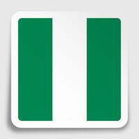 Republic of Nigeria flag icon on paper square sticker with shadow. Button for mobile application or web. vector