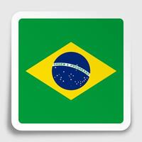 flag Republic of Brazil icon on paper square sticker with shadow. Button for mobile application or web. vector