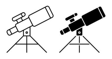 Linear icon. Telescope for observing space, stars and planets of solar system. Space exploration. Simple black and white on white background vector