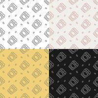 set of seamless patterns with Packet of popcorn, bucket of airy dessert. Leisure at cinema. Ornament for decoration and printing on fabric. Design element. vector