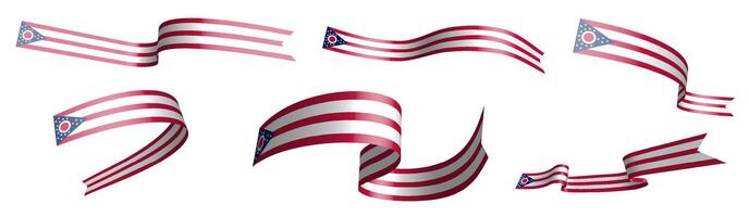 Set of holiday ribbons. Flag of american state of Ohio waving in wind. Separation into lower and upper layers. Design element. on white background vector
