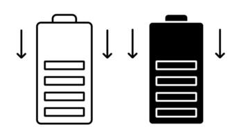 Linear icon. Dropping battery power. Energy storage in energy efficient recyclable battery. Simple black and white on white background vector