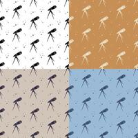 set of seamless patterns with Telescope on tripod for observing space, stars and planets of solar system. Ornament for decoration and printing on fabric. Design element. vector
