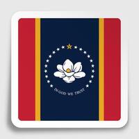 american state of Mississippi flag icon on paper square sticker with shadow. Button for mobile application or web vector
