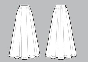 Long maxi skirt black and white line sketch. vector