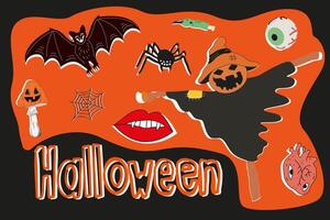 Spooky season illustration. Halloween icon set. Happy Halloween day. Creepy fictional characters. A vampire, a devil and creepy clown. flat spooky characters vector
