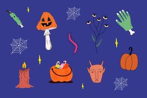 Spooky season illustration. Halloween icon set. Happy Halloween day. Creepy fictional characters. A vampire, a devil and creepy clown. flat spooky characters vector