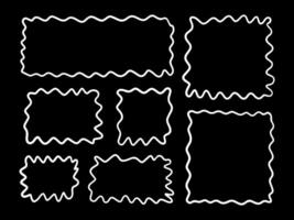 7 doodle wave curve edge frame. Hand drawn wavy rectangle borders. Doodle brush drawn square design elements. vector