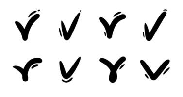 Check mark set. Hand drawn approval doodle sketch sign. Yes concept. Ok design element vector