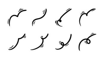 Line movement element set, emotion graphic effects, decoration icons. Doodle line elements, arrow, emphasis, heart, wind, zigzag, sparkle. Hand drawn Anime emotion, express shape. vector