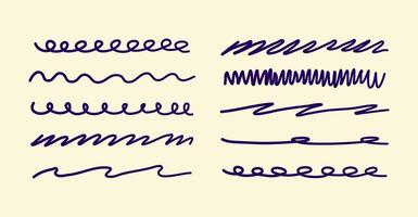 Hand drawn scribble lines. Swift crossed and wavy underlines by pen, pencil, marker. Vertical strokes vector