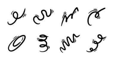 Line movement element set, emotion graphic effects, decoration icons. Doodle line elements, arrow, emphasis, heart, wind, zigzag, sparkle. Hand drawn Anime emotion, express shape. vector