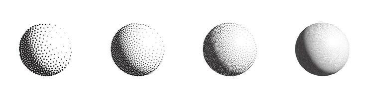 Dotwork 3D Spheres set. Grain texture effect vector
