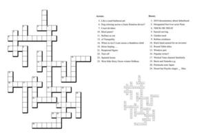 Crossword puzzle game with clues and solution. vector