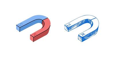 flat and sketch style school Illustration. Magnet sketch. Back to School. The science, physics. vector