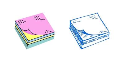 flat and sketch style school and office tools Illustration. Detailed retro style sticky notes sketch. Vintage sketch element. Back to School. vector