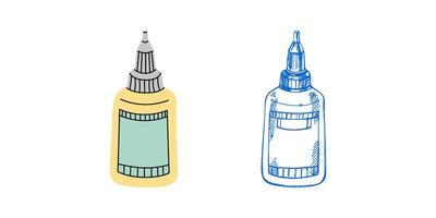 hand-drawn and flat style school and office tools Illustration. Detailed retro glue sketch. Vintage sketch element. Back to School. vector