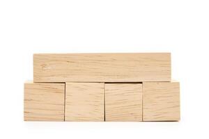 stacking blank wooden cubes on white background with copy space for input wording and infographic icon. clipping path. photo