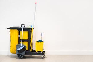 Cleaning service in public area. Copy space for product or object presentation. photo