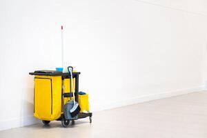 Cleaning service in public area. Copy space for product or object presentation. photo