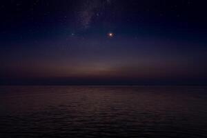 The sky with star at the lake in the twilight after sunset. photo
