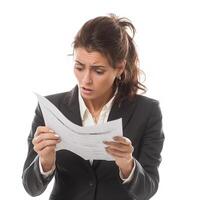 Office Woman Confused and Stressed by Document photo