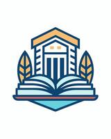 Monoline logo concept book with building like university, institute or school for your businees logo or your community vector