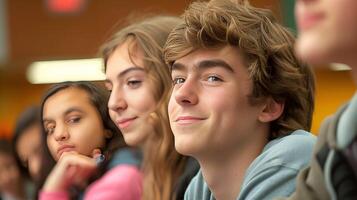 College Students Listening in Classroom Setting, College students, classroom setting, listening photo